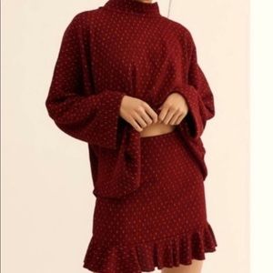 Free People Set the Mood sweater and skirt set in copper combo